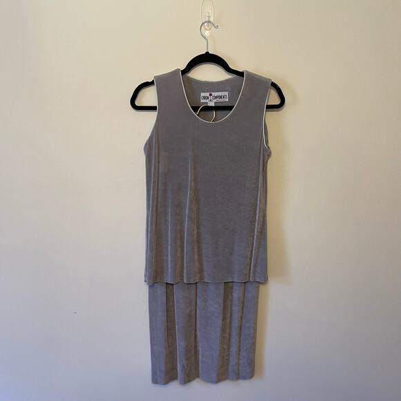 Vintage Dresses & Skirts - Y2K Vintage Caron Components USA metallic 2 piece set skirt tank top silver